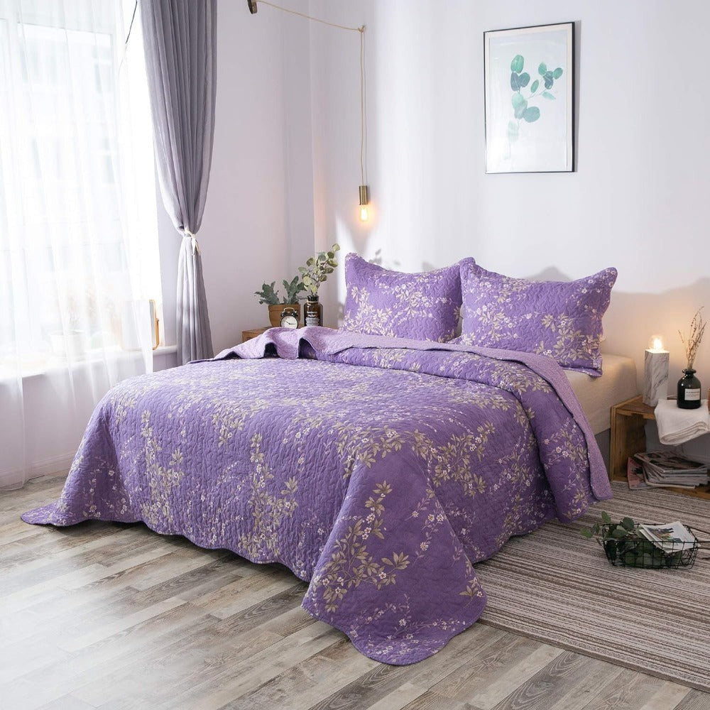 Floral Quilt Set Lightweight Bedspread Coverlet 2 or 3-Piece, All Season Hypoallergenic Breathable Paisley Patchwork Print Quilt for Bedroom Guest Room Dorm RV Cabin, Twin Queen King, Shabby Chic