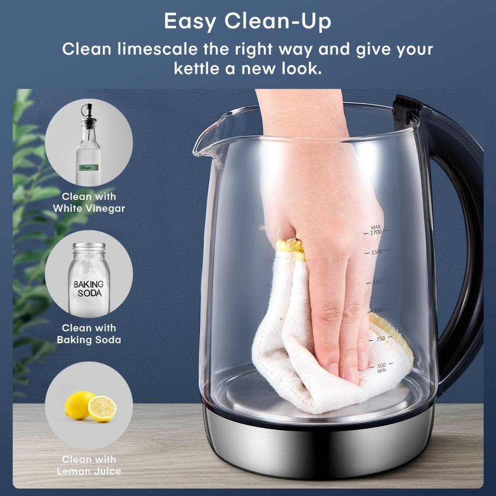 Electric Tea Kettle with 9 Temperature Control Presets ¨C 1.7L Borosilicate Glass Kettle, 1200W, Removable Infuser, 2-Hour Keep Warm, Stainless Steel Hot Water & Tea Pot for Home & Office