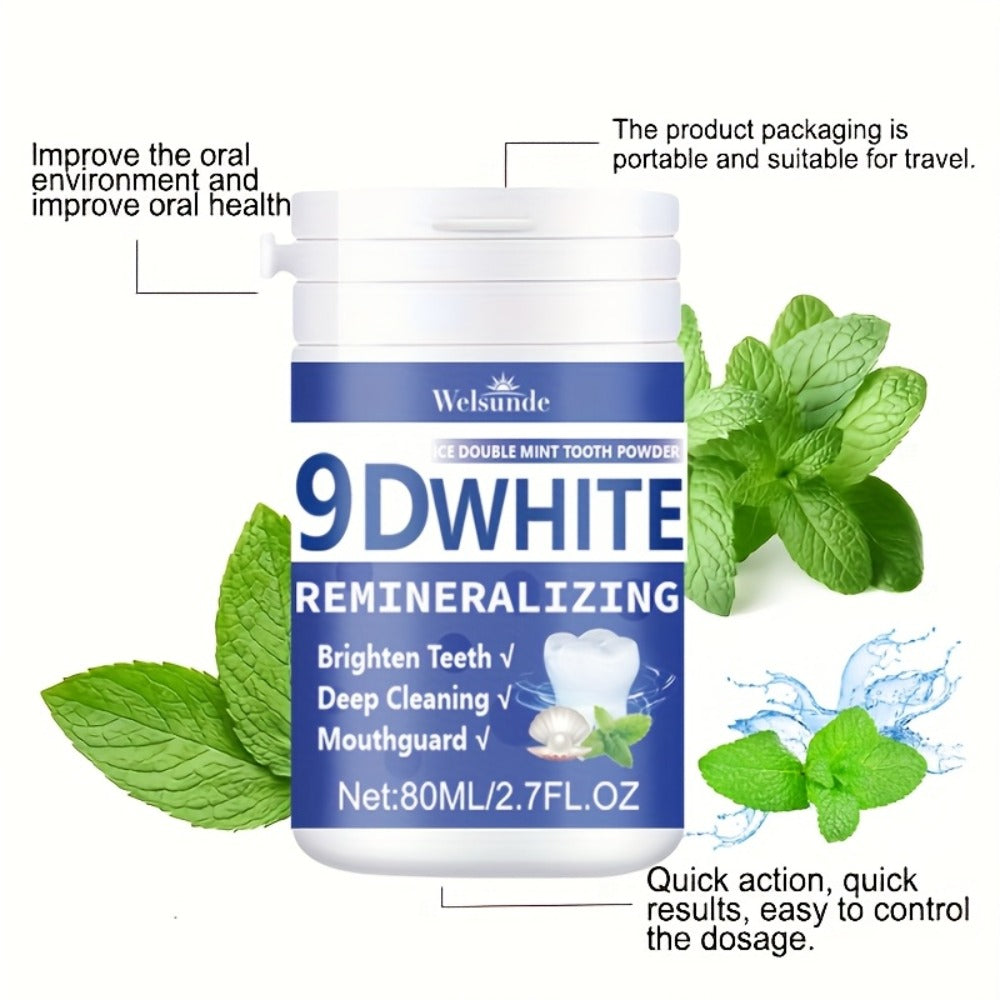 Teeth Whitening Tooth Powder 3-Pack ¨C 9D White Deep Cleaning Dental Powder with Fresh Mint Flavor, 80ml Each, Removes Stains, Freshens Breath, Travel-Friendly Daily Dentifrice for Women and Men