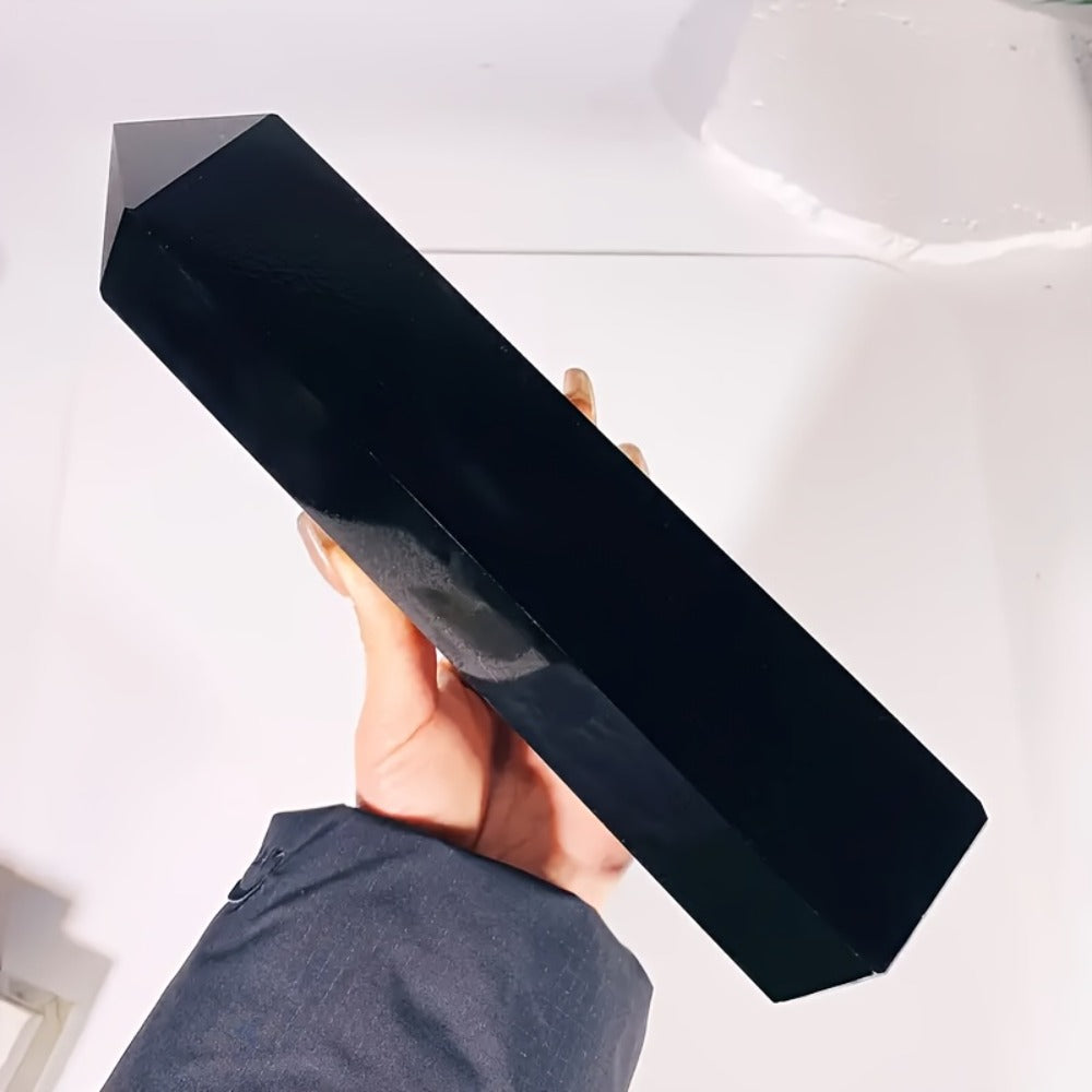 Black Obsidian Crystal Tower Natural Hexagonal Pillar Obelisk Generator for Home Decor Meditation Healing Crystal Feng Shui Office Holiday Gift 0.55-1.1LB