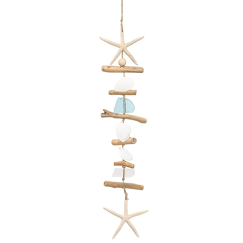 Starfish Wooden Bead Necklace & Coastal Pendant Set ¨C Beach Jewelry, Nautical Starfish Charm, Driftwood Hanging String Decor for Women, Girls & Home Beach Theme