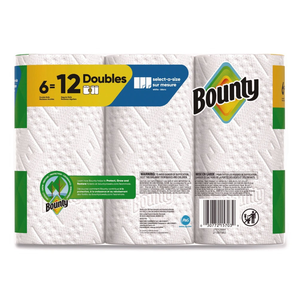 Bounty Select-A-Size Paper Towels 6 Double Rolls, 2-Ply 82 Sheets per Roll White Kitchen Paper Towel, Super Absorbent Quicker Picker Upper