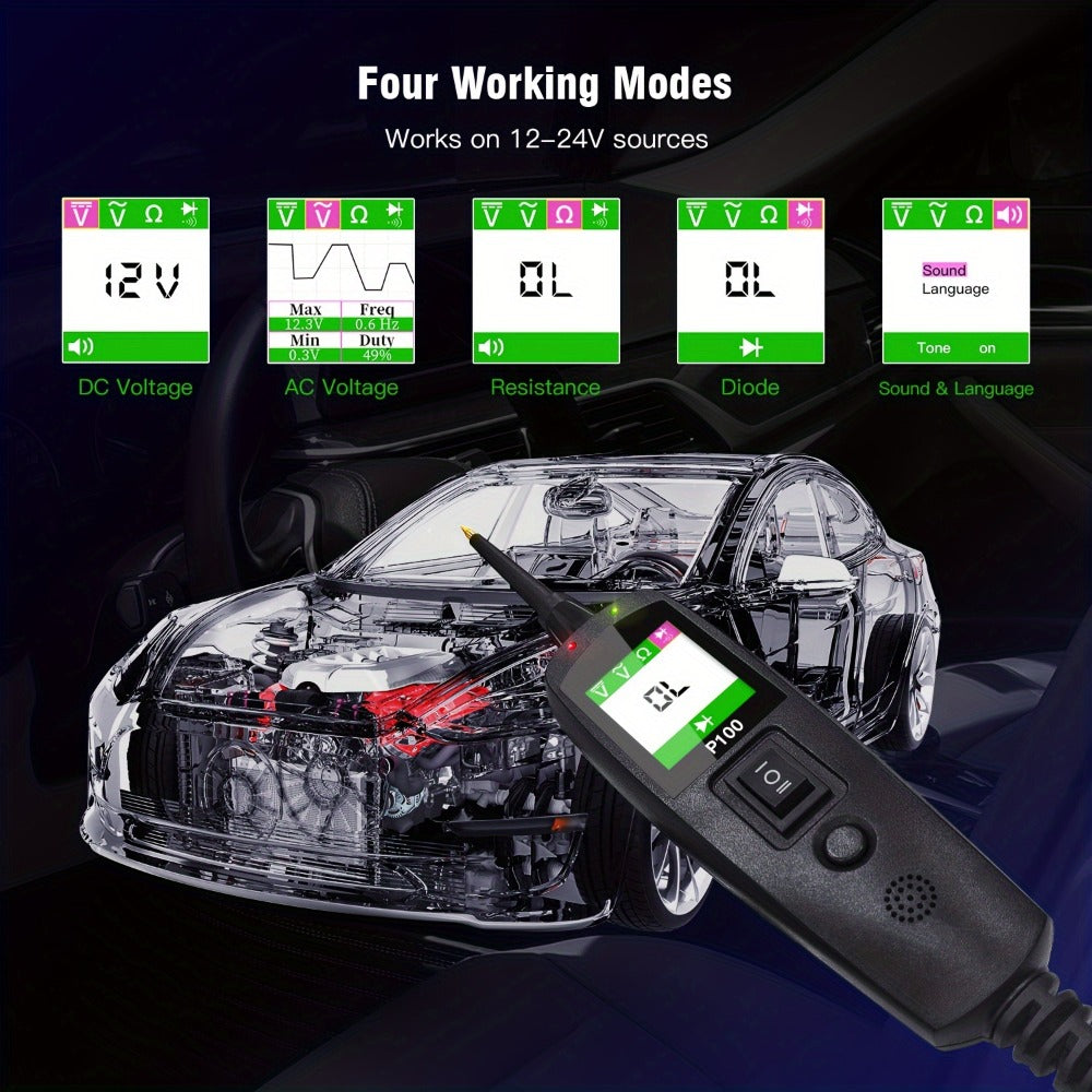 Circuit Tester Probe Kit Topdiag P100 AC DC Voltage Tester 12V 24V Car Diagnostic Tool Electrical Test Light with 6.56ft Cable Continuity Resistance Short Circuit Finder for Automotive Truck Trailer