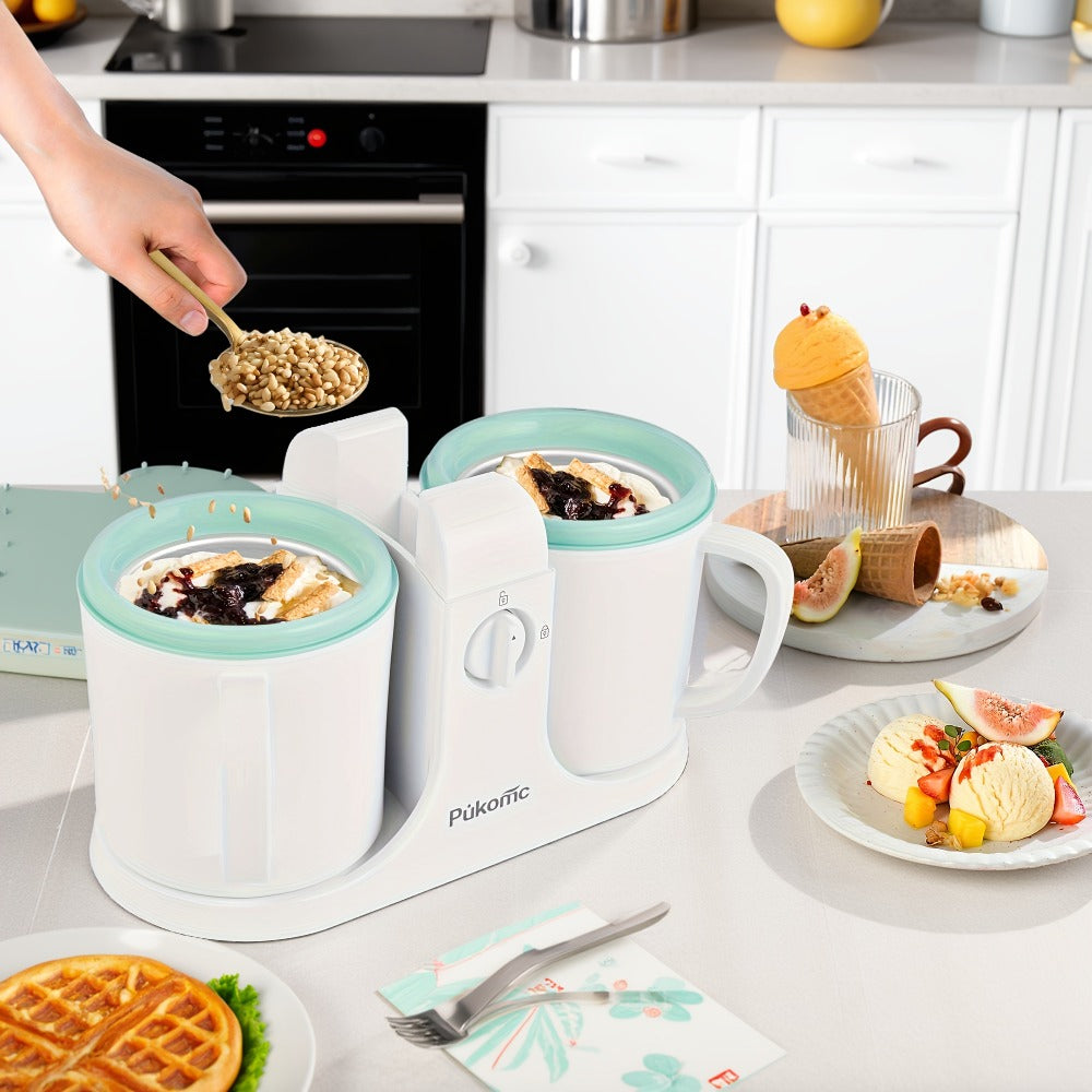 Ice Cream Maker Machine 33.81oz Dual Cup - Homemade Ice Cream, Frozen Yogurt & Fruit Smoothies, Detachable Easy-Clean Design, Electric Dessert Maker for Family & Kids, Perfect Christmas Gift