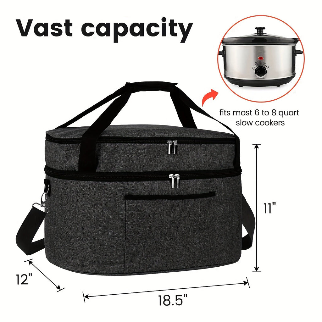 Slow Cooker Bag Insulated Carrier for 6-8 Quart Oval Crockpot, 2-Layer Waterproof Travel Bag with Handle, Keeps Food Warm for Potlucks, Family Gatherings, Reunions & Outdoor Events