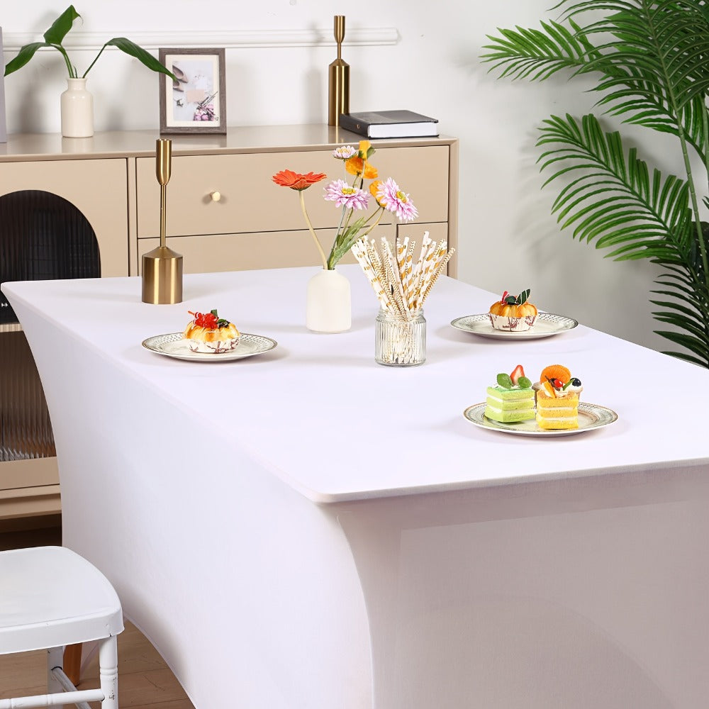 Spandex Stretch Fitted Tablecloths 2pcs 3pcs ¨C 4ft 6ft 8ft Rectangular Elastic Table Covers, Wrinkle-Resistant in Black & White for Wedding, Banquet, Trade Show, Graduation & Party Decoration