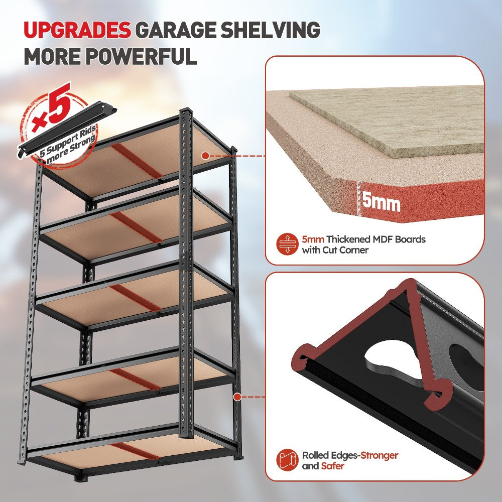 5-Tier Heavy Duty Metal Shelving Unit 2000LBS ¨C Adjustable Freestanding Steel Garage Storage Shelves 72¡±H x 35.5¡±W x 15.8¡±D Tool-Free Assembly Utility Rack Black