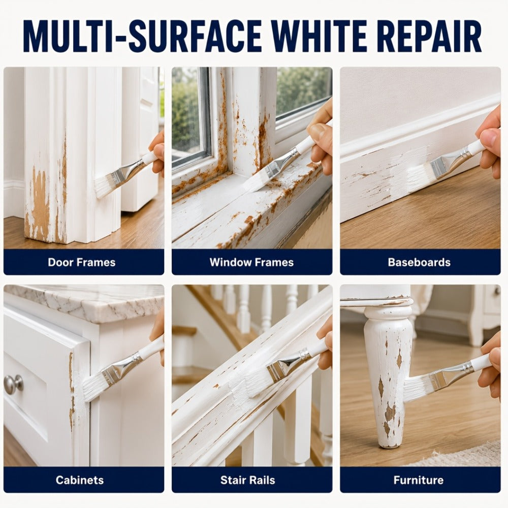 Wood Repair Filler Paste - White Trim Repair for Door Frames, Window Frames, Baseboards & Cabinets - Covers Scratches, Chips & Peeling Paint - Fast Drying Water-Based Formula