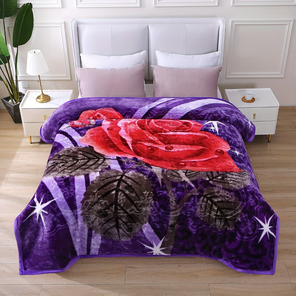 Reversible Plush Blanket 2-Ply 520GSM Milk Velvet - Soft Warm Queen King Size Blanket with Vibrant Animal & Floral Designs, All-Season Bed Couch Throw