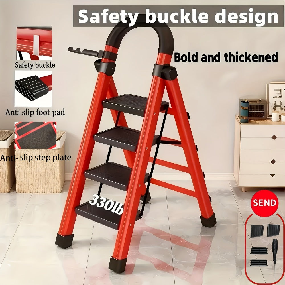 Folding Step Ladder with Anti-Slip Pedals & Handrail ¨C 2/3/4/5 Step Stool for Adults, Sturdy Steel, Lightweight Portable, Non-Slip Feet, Rust-Resistant, Foldable for Home Kitchen Office Bedroom Use