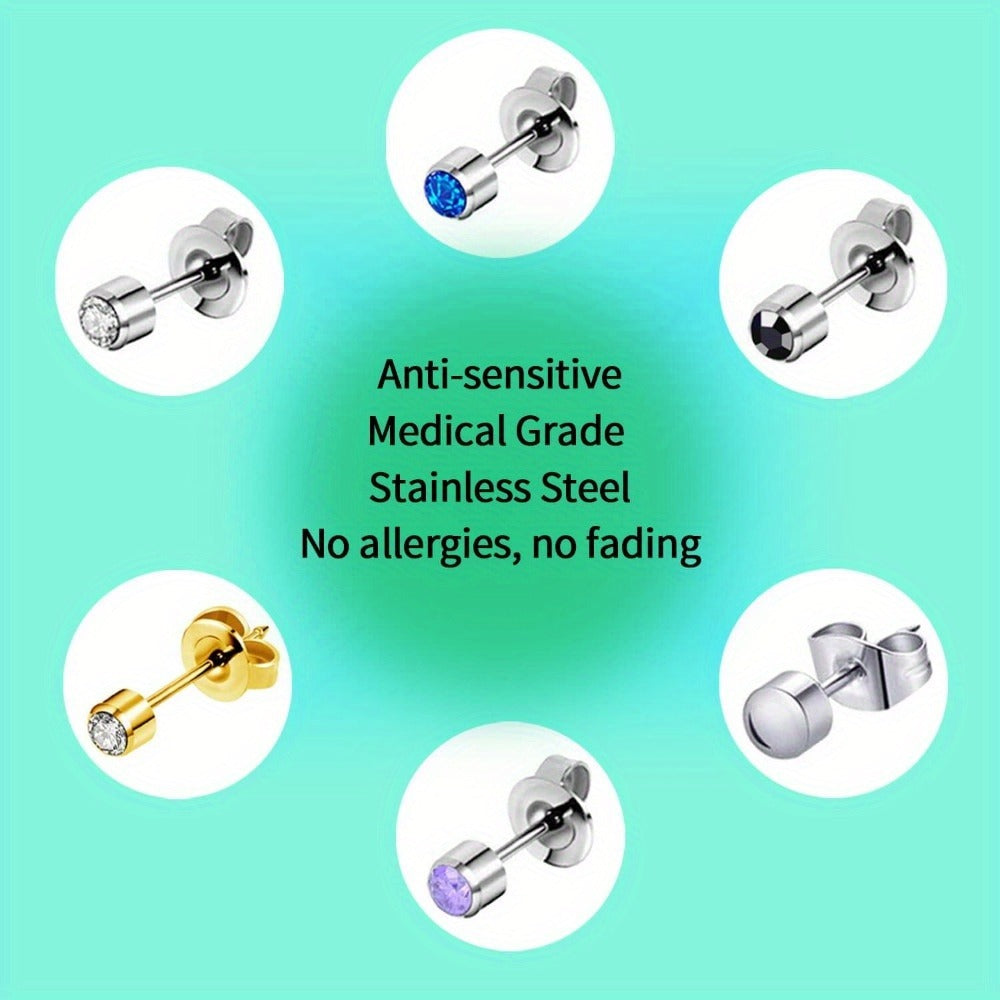 Professional Ear Piercing Kit - 36pcs CZ Diamond & Stainless Steel Stud Earrings with Reusable Piercing Gun, Alcohol Pads, Gloves & Marking Pen for Home and Salon Use