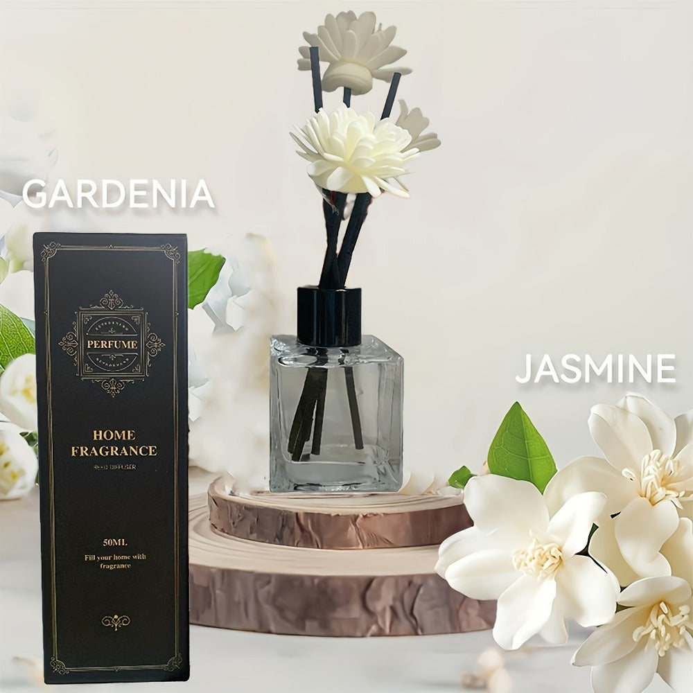 Reed Diffuser Set 50ml Glass Bottle - Long Lasting Aromatherapy Fragrance Sticks for Bedroom Living Room Office Home Decor Air Freshener Scented Essential Oil Gift