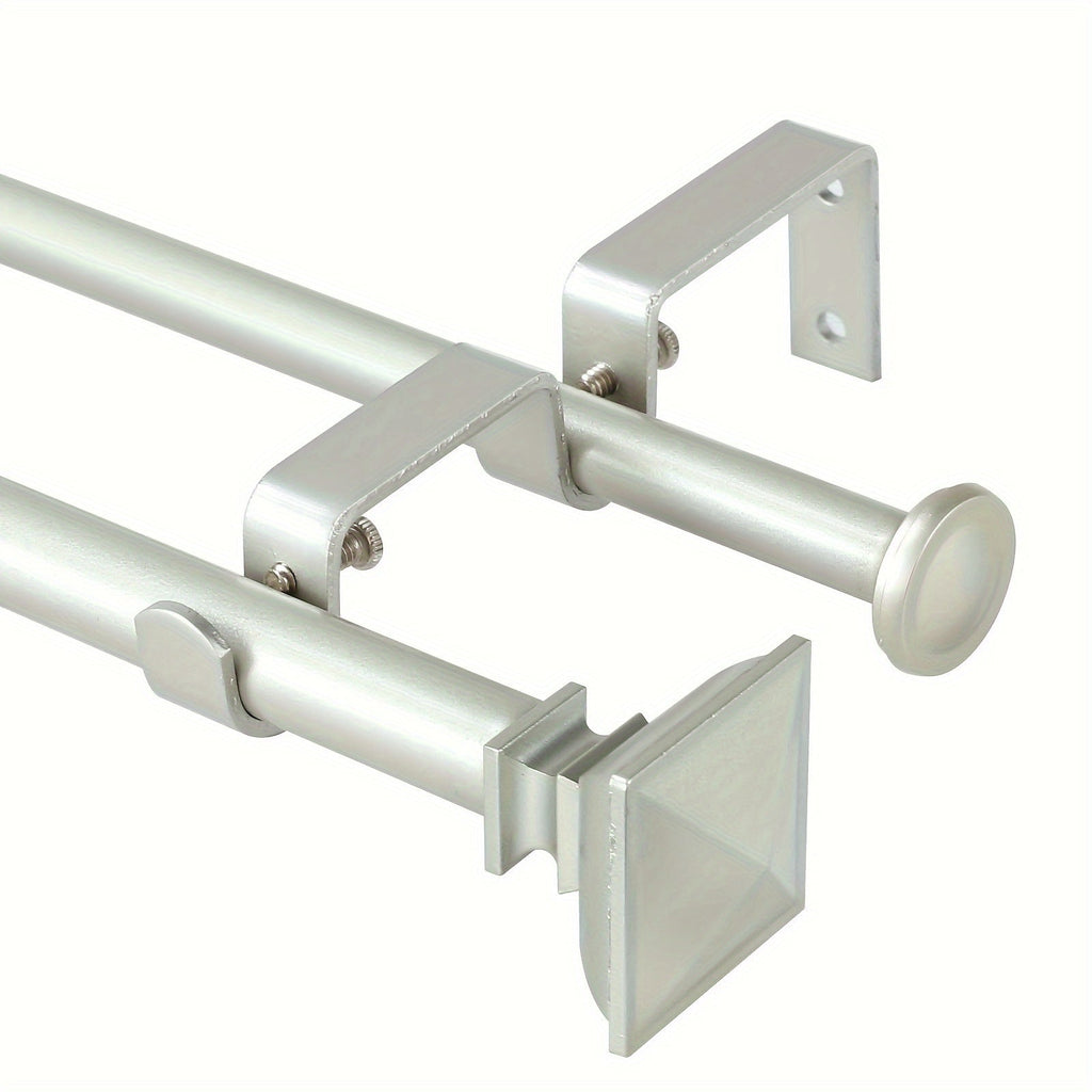 Double Curtain Rod Set with Square Urn Finials Adjustable Double Drapery Rod 5 Finishes 2 Sizes Window Curtain Hardware Easy Install