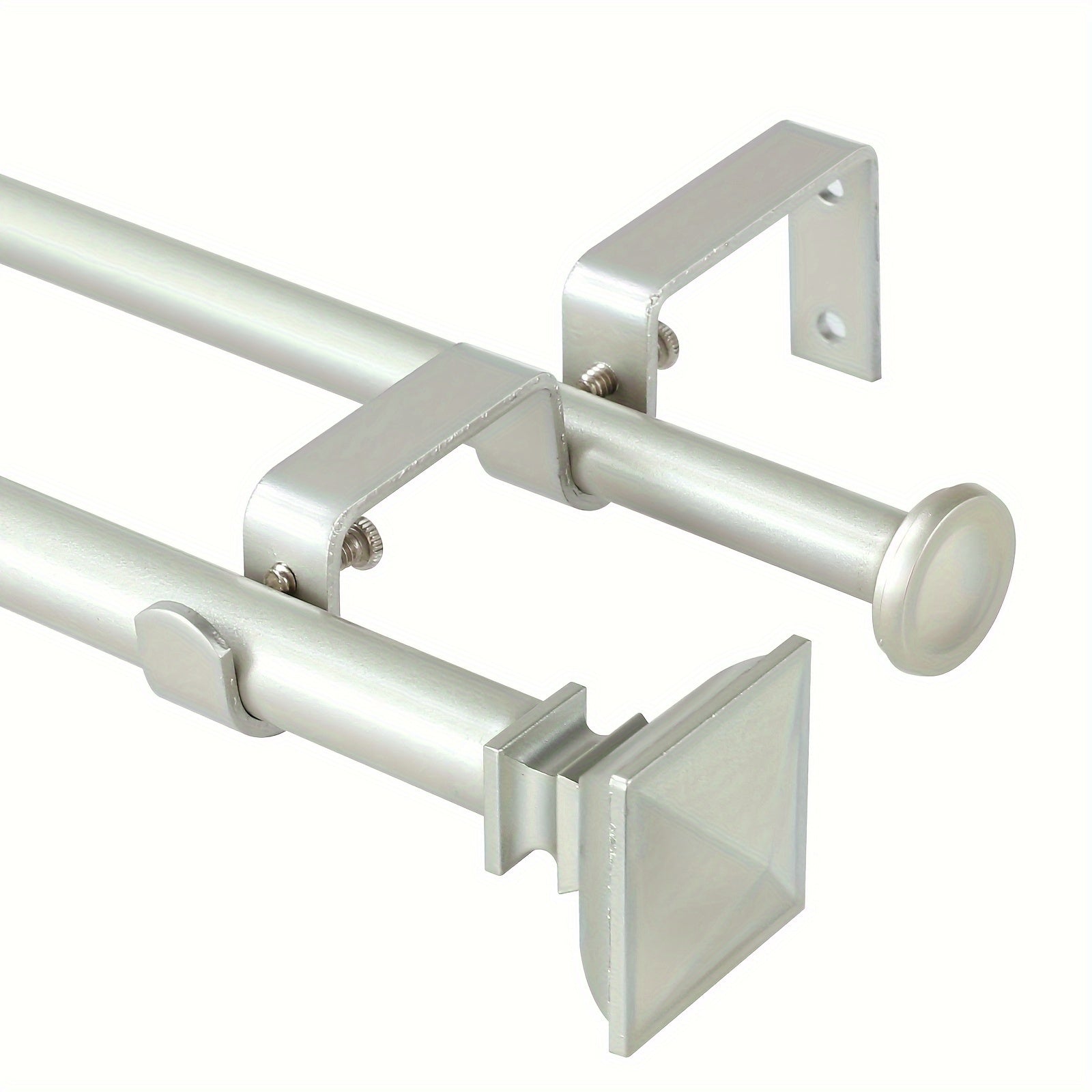 Double Curtain Rod Set with Square Urn Finials Adjustable Double Drapery Rod 5 Finishes 2 Sizes Window Curtain Hardware Easy Install