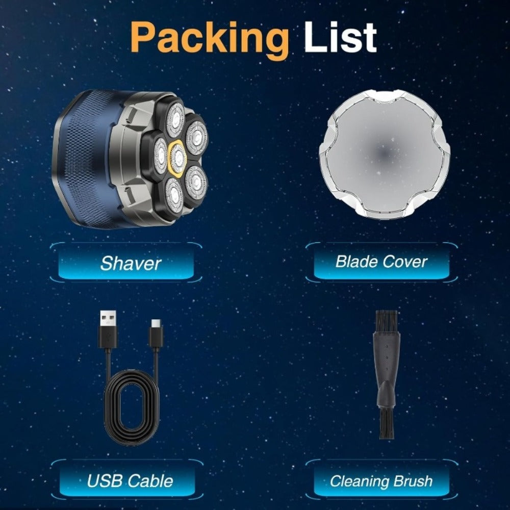 Head Shaver for Bald Men 6-Blade Electric Head Razor Magnetic Floating Blades USB-C Rechargeable 1400mAh LED Display Travel Lock 2-Speed Skin-Friendly Gift for Dad Boyfriend