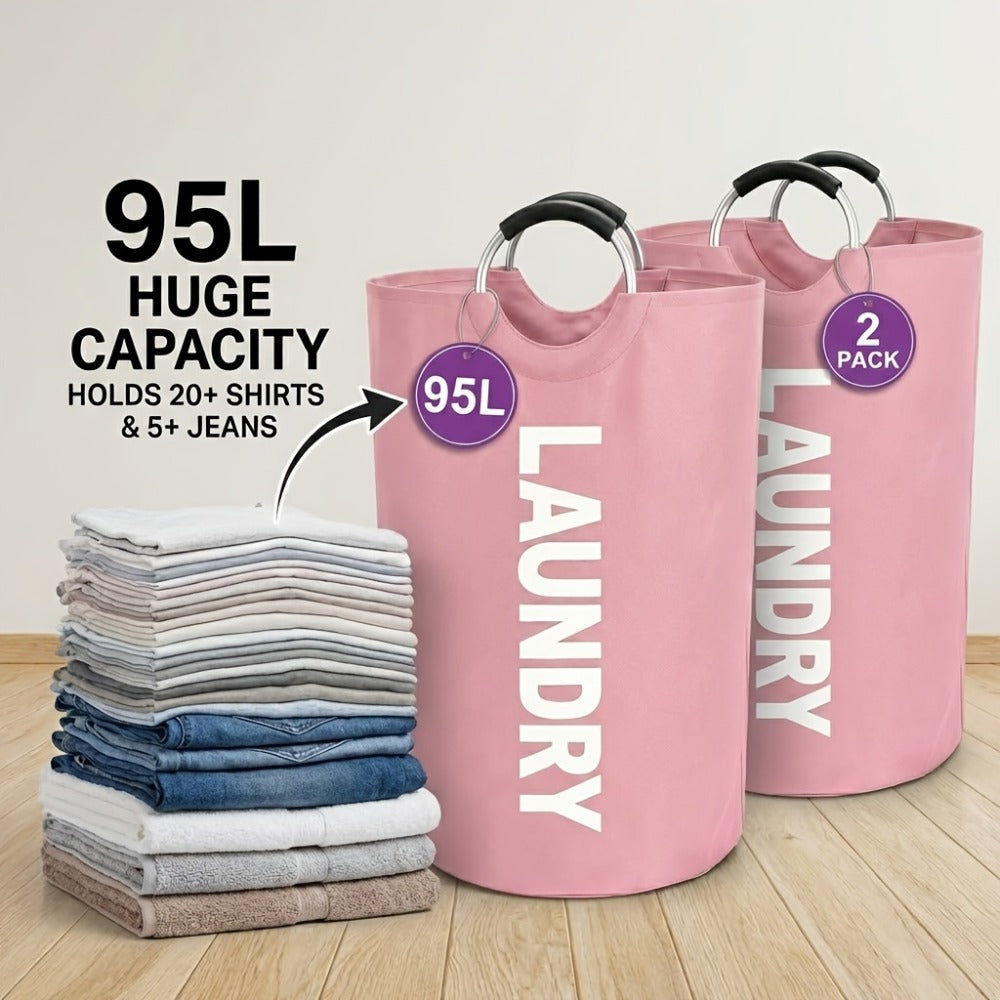 Extra Large Foldable Laundry Basket Set 95L/25.1 Gal Waterproof Oxford Cloth Tall Storage Baskets for Bedroom Bathroom Dorm Wardrobe Organization