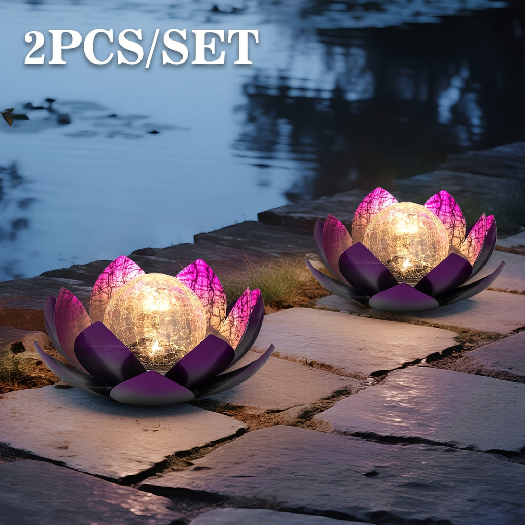Solar Lotus Cracked Glass Ball Garden Lamp 2pcs ¨C Waterproof Metal Cracked Ball Solar Light for Outdoor & Indoor Decoration | Garden, Balcony, Dining Table & Living Room Decor | Father¡¯s Day Gift