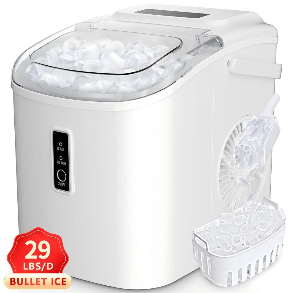 Self-Cleaning Ice Maker Countertop 8 Cubes in 6 Minutes, 2 Ice Sizes S/L, 26-29 Lbs Per Day, Smart ICE FULL & ADD WATER Indicators, Portable Handle, 6 Colors for Home Kitchen Camping RV