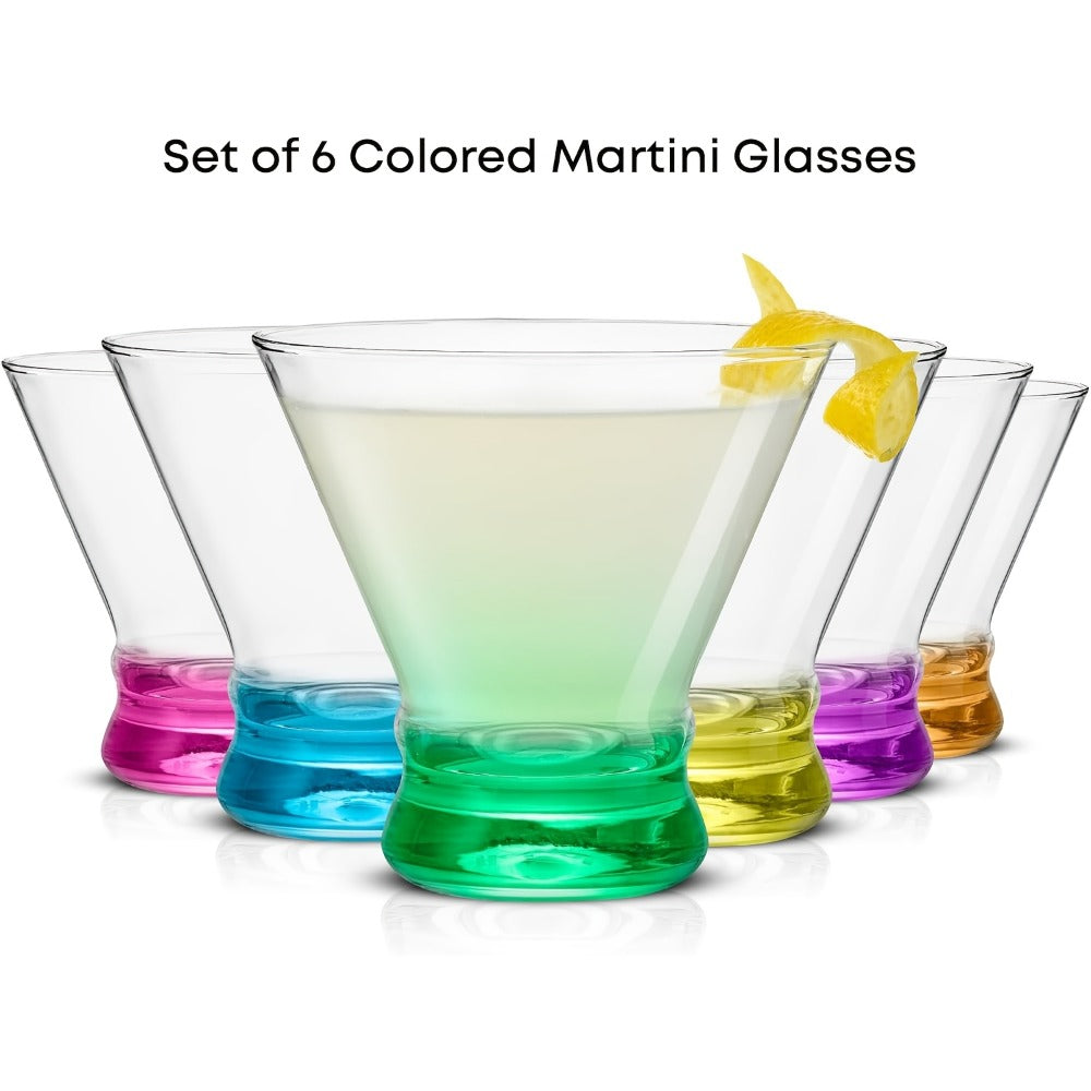 Stemless Martini Glasses Set of 6 ¨C 8oz Colored Cocktail Glasses, Margarita Bar Dessert Glassware with Gradient Color Base, Espresso Martini Manhattan Party Glasses, Gift for Her
