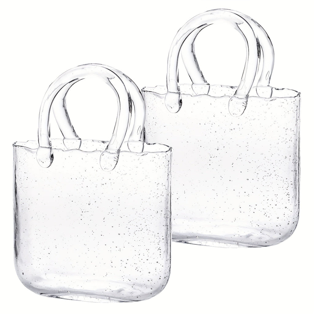 Glass Purse Vase for Flowers Glow in the Dark Vase Fish Bowl Bubble Clear Bag Vase with Handle 7.7x3.9x10.4In Unique Decorative Vases for Centerpieces Wedding Table Christmas Home Decor