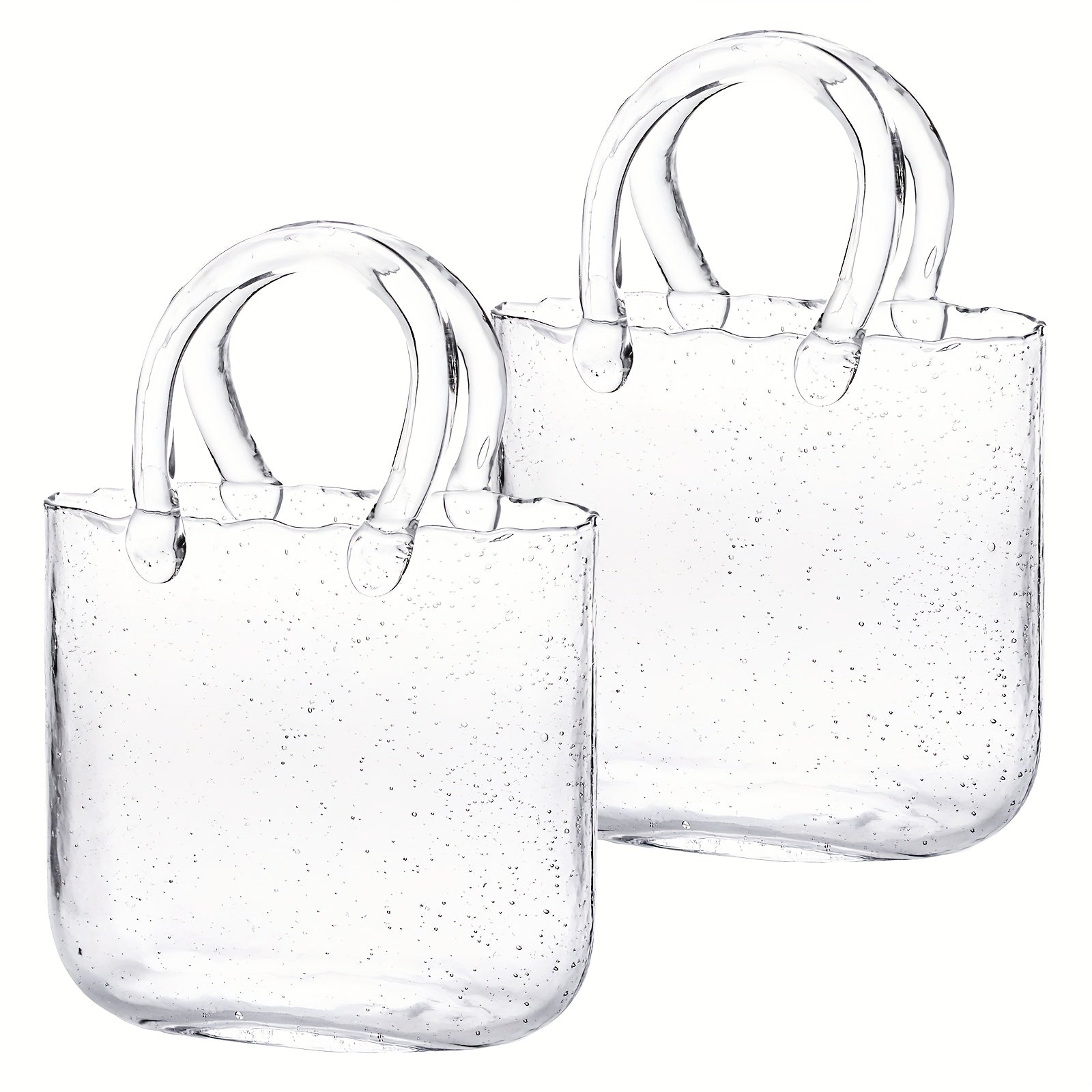 Glass Purse Vase for Flowers Glow in the Dark Vase Fish Bowl Bubble Clear Bag Vase with Handle 7.7x3.9x10.4In Unique Decorative Vases for Centerpieces Wedding Table Christmas Home Decor