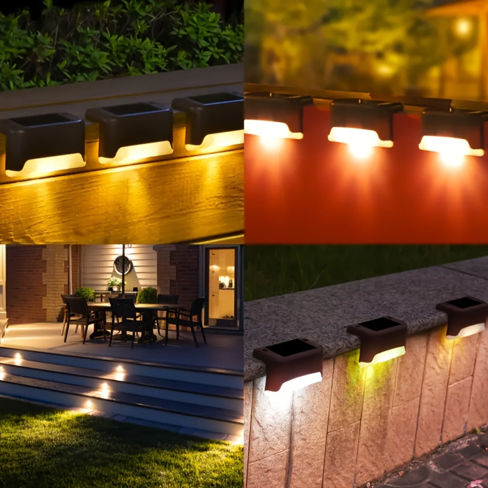 Solar Powered LED Deck Lights ¨C Auto On/Off Outdoor Step Lights for Stairs, Fence, Pathway & Patio, 12-Hour Continuous Lighting, Weatherproof Solar Stair Lights for Garden, Yard & Commercial Use