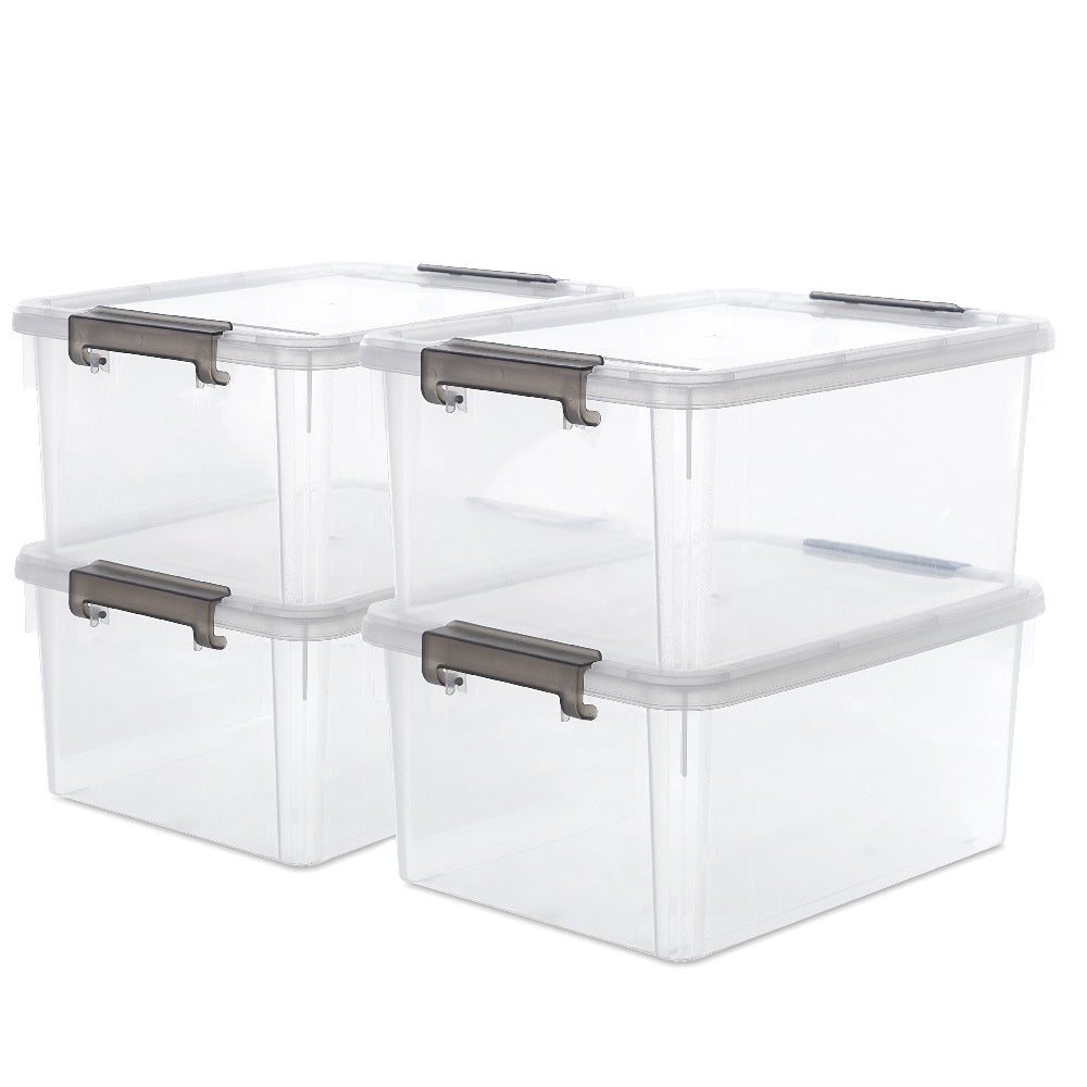 Plastic Storage Bins with Lids 4 Pack 17 Quart Stackable Clear Storage Containers with Latching Lids for Garage Closet Bedroom Basement Kitchen Organization