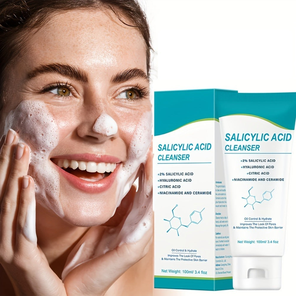 Salicylic Acid Facial Cleanser Gel ¨C Deep Cleansing & Moisturizing with Hyaluronic Acid, Non-Comedogenic, Paraben-Free, Fresh Scent, for All Skin Types, Men & Women, Daily Face Wash