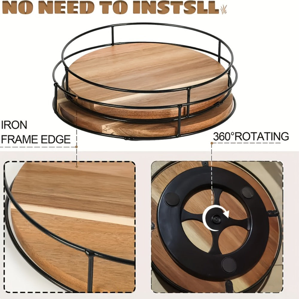 12¡± Wooden Rotating Storage Rack Turntable Organizer Kitchen Pantry Countertop Cabinet