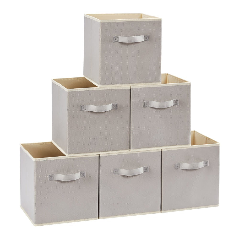Collapsible Storage Cubes Set of 6 Foldable Fabric Bins Cube Storage Organizer Baskets 11 & 13 Inch Decorative Organizing Bins for Closet Shelf Bedroom Living Room Office