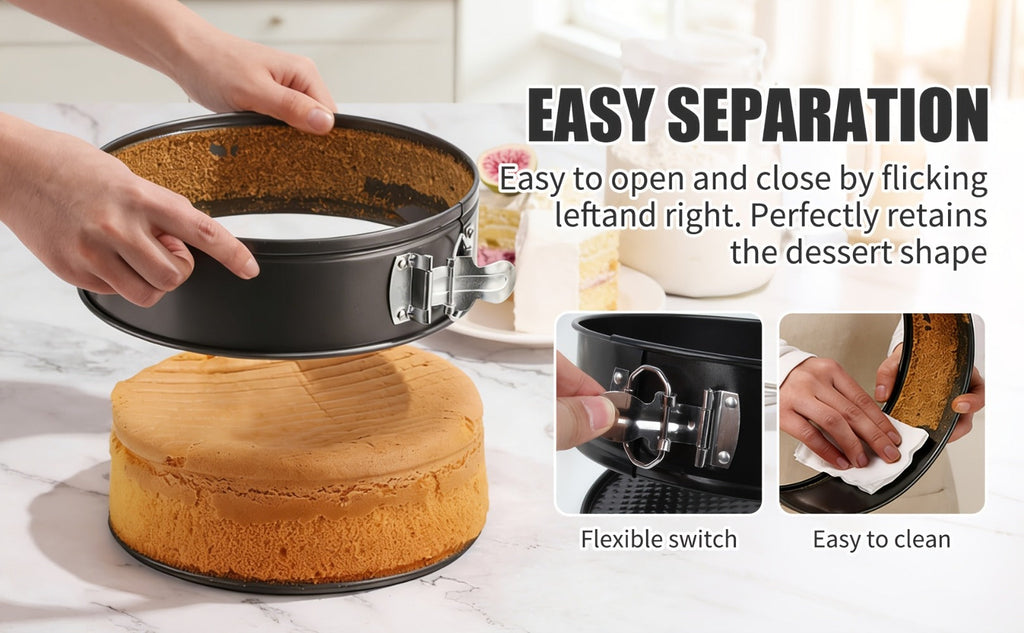 Springform Cake Pan Set, Nonstick Carbon Steel Cheesecake Pan with Removable Bottom & Locking Latch, Round Springform Pan for Cheesecake Pizza Quiche Mousse, 4-Inch Set or 4¡±/7¡±/9¡± 3-Piece Set