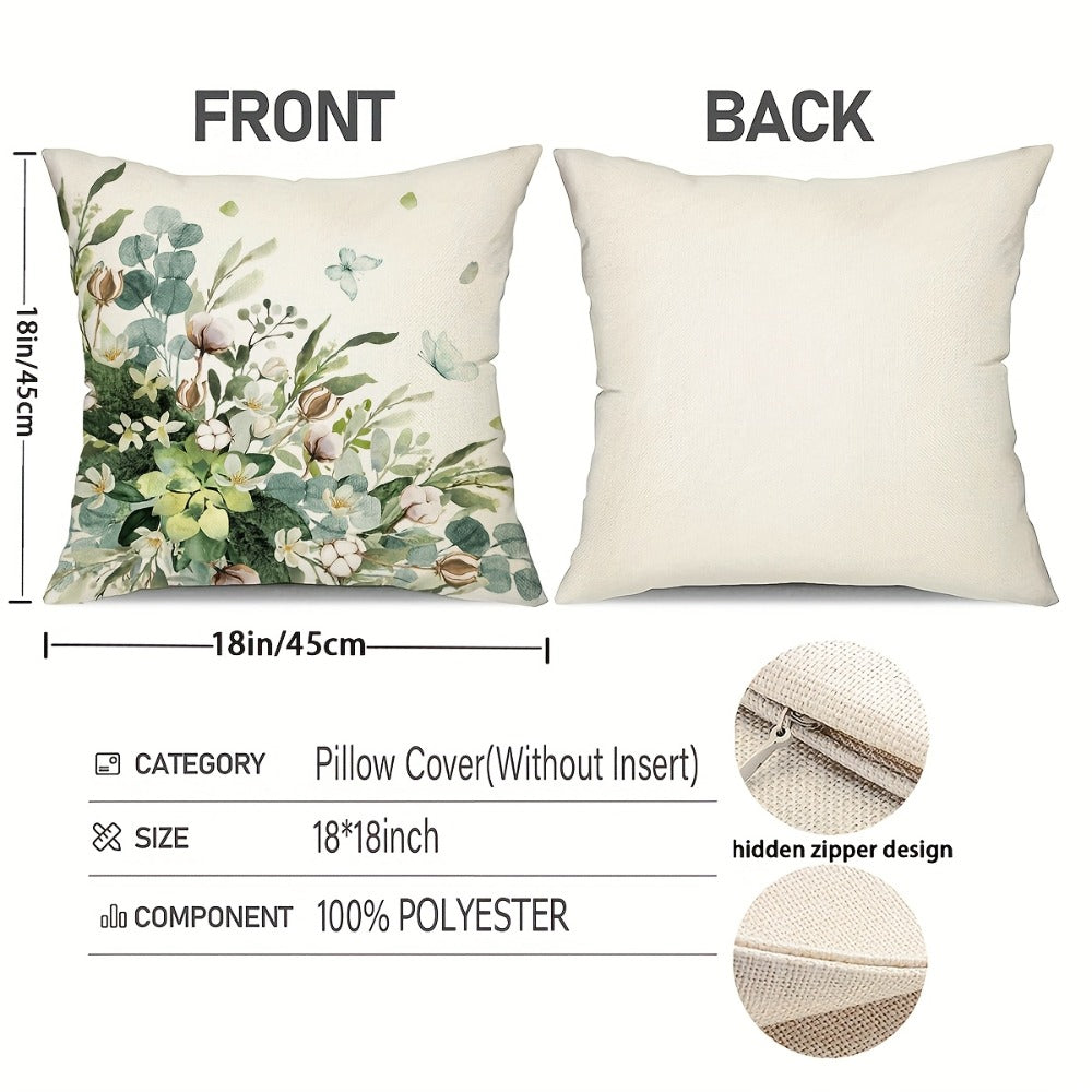 Farmhouse Eucalyptus Leaves Throw Pillow Covers 4 Pack Floral Bicycle Spring Summer Seasonal Decor Cushion Covers 18x18 Inch Rustic Holiday Pillowcases for Sofa Couch Porch Patio Living Room Outdoor