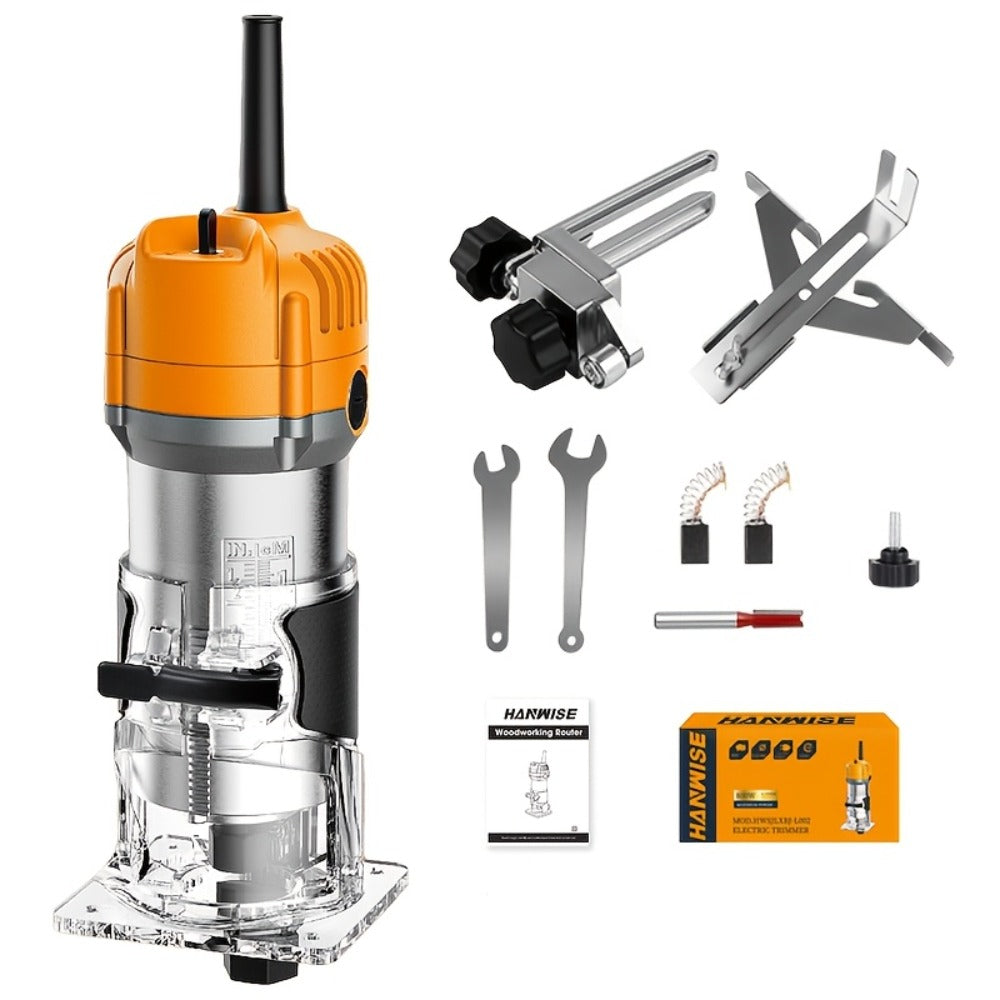 Wood Router 800W 35000 RPM Compact Electric Router Tool | 15-Piece 1/4¡± Bit Set for DIY Woodworking, Edge Trimming, Slotting, Carving & Contour Processing ¨C Variable Speed Rotary Tool