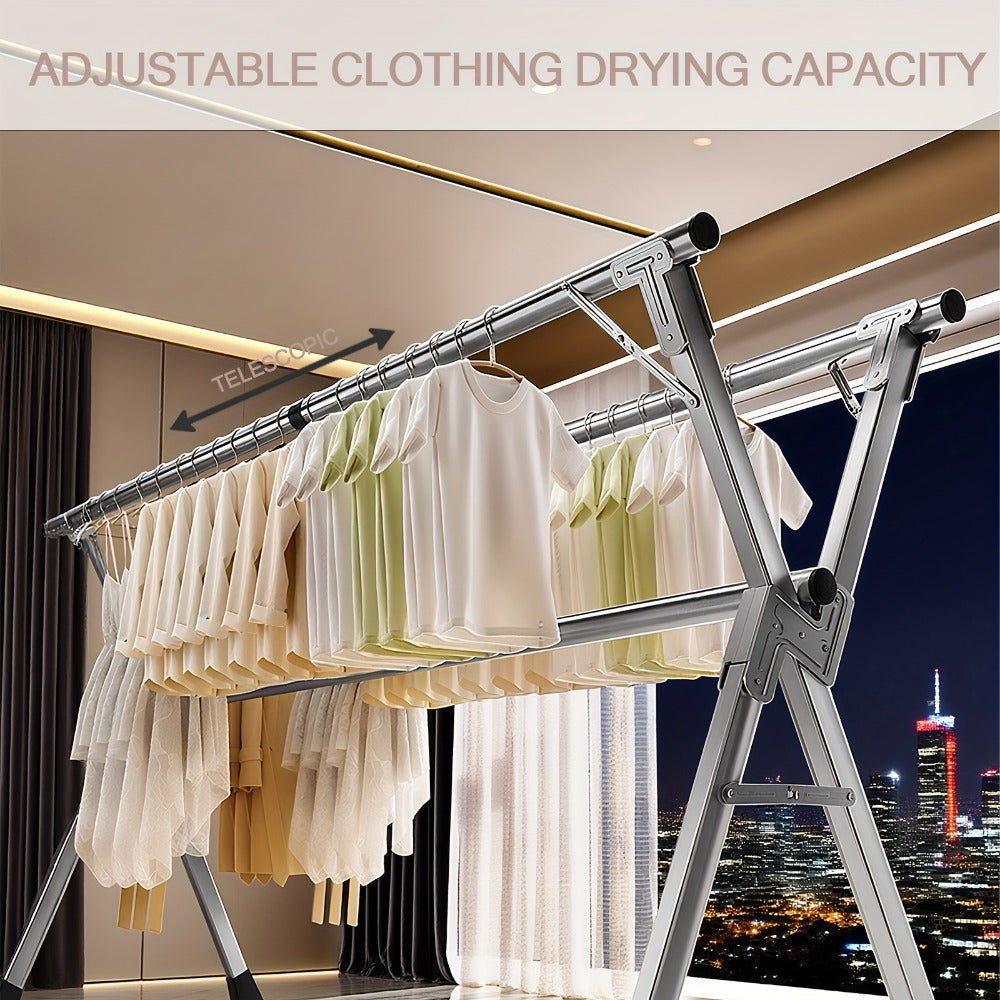 Clothes Drying Rack Foldable with Extendable Rod & Windproof Hooks ¡ª Space-Saving High-Capacity Metal Laundry Rack for Indoor, Outdoor, Balcony & Laundry Room | Multiple Sizes