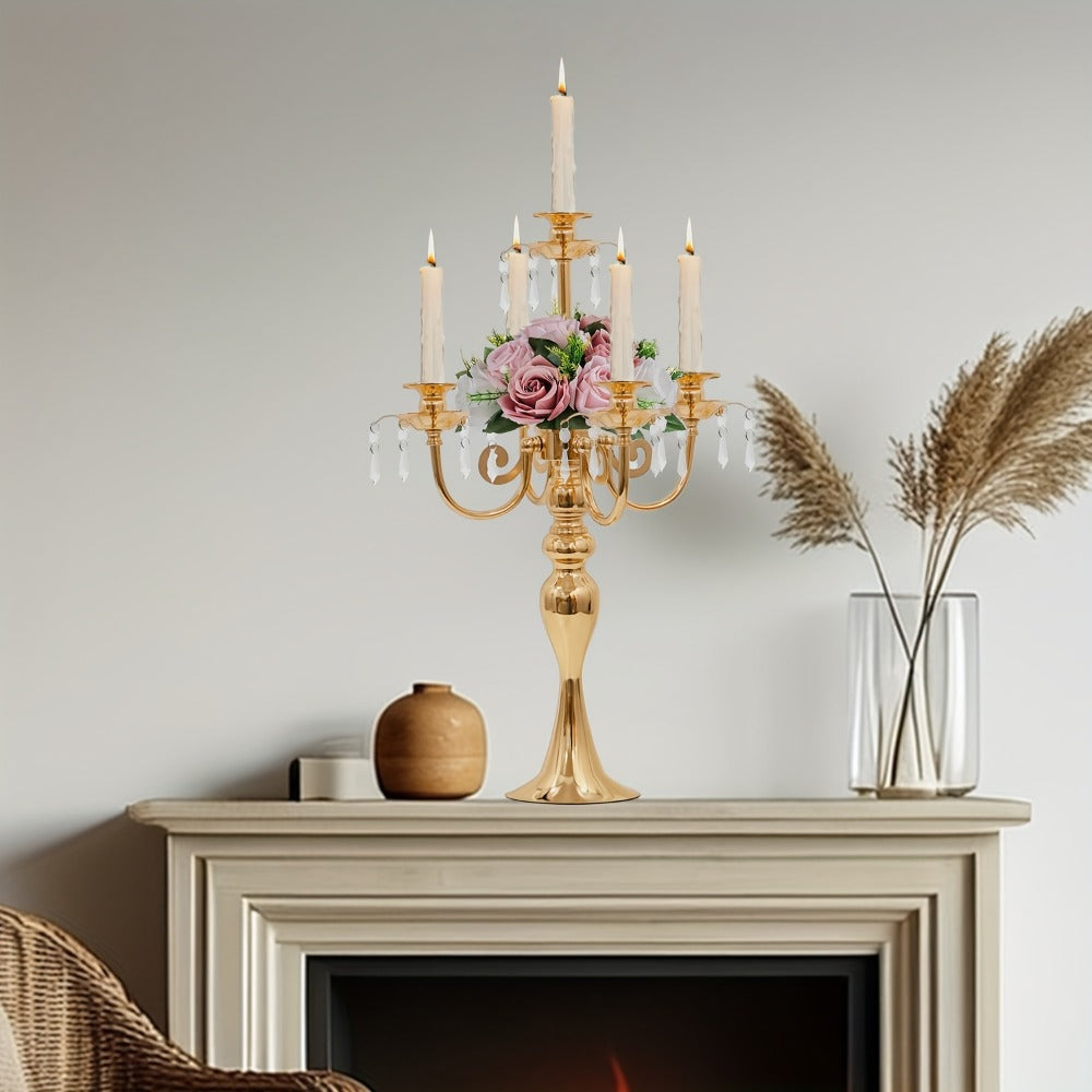 Metal Candelabra Centerpiece 2 Pack ¨C 5-Arm Golden Taper Candle Holder Stand 20.3¡± Tall for Wedding Table Decor, Party, Church, Dining Room, Christmas & Halloween Vintage Event Decoration