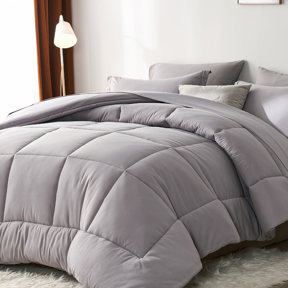 Comforter Set Soft Breathable Microfiber Bed in a Bag with Fitted Sheet Flat Sheet Pillowcases & Shams ¨C All Season Fluffy Checkered Bedding Set Twin Full Queen King