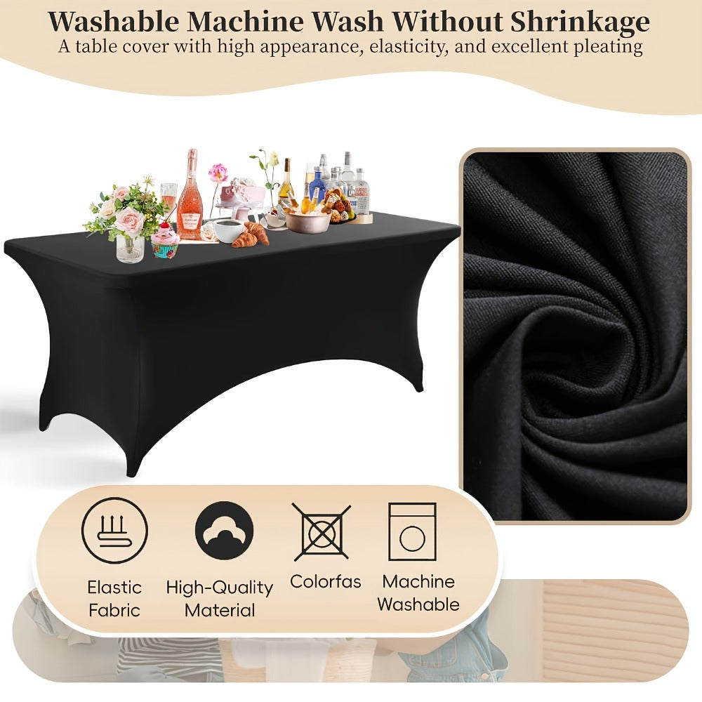 Spandex Tablecloth for 6 ft Rectangle Tables ¨C Elastic Fitted Table Cover for Events, Parties, Weddings & Banquets ¨C Wrinkle-Free Stretch Fabric in Black, White & Red, Indoor & Outdoor Use