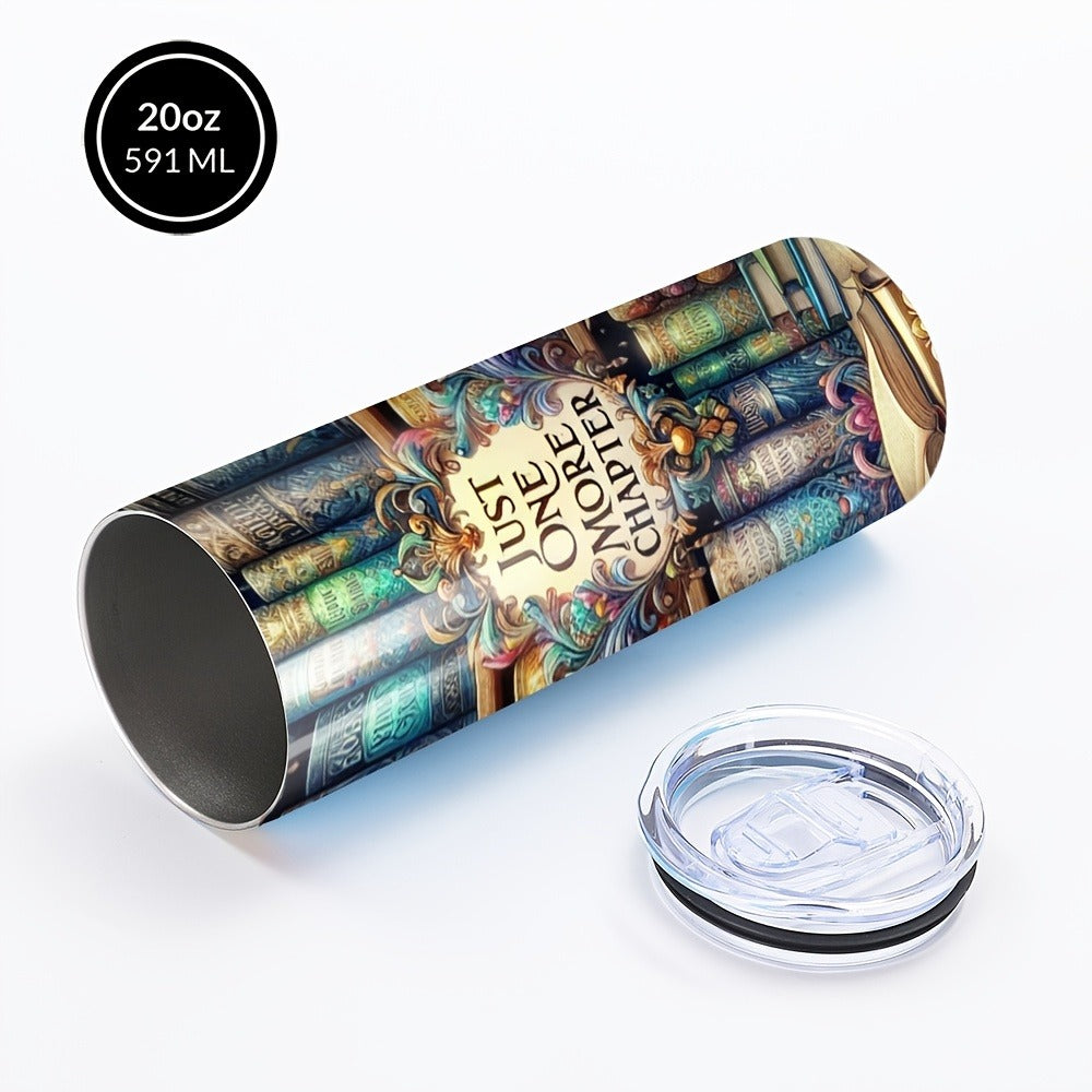 Vintage Bookshelf Insulated Tumbler 20oz - Stainless Steel Travel Mug with Lid & Straw Hot Cold Drinks Coffee Cup Camping Drinkware Gift for Book Lovers (Multicolored)