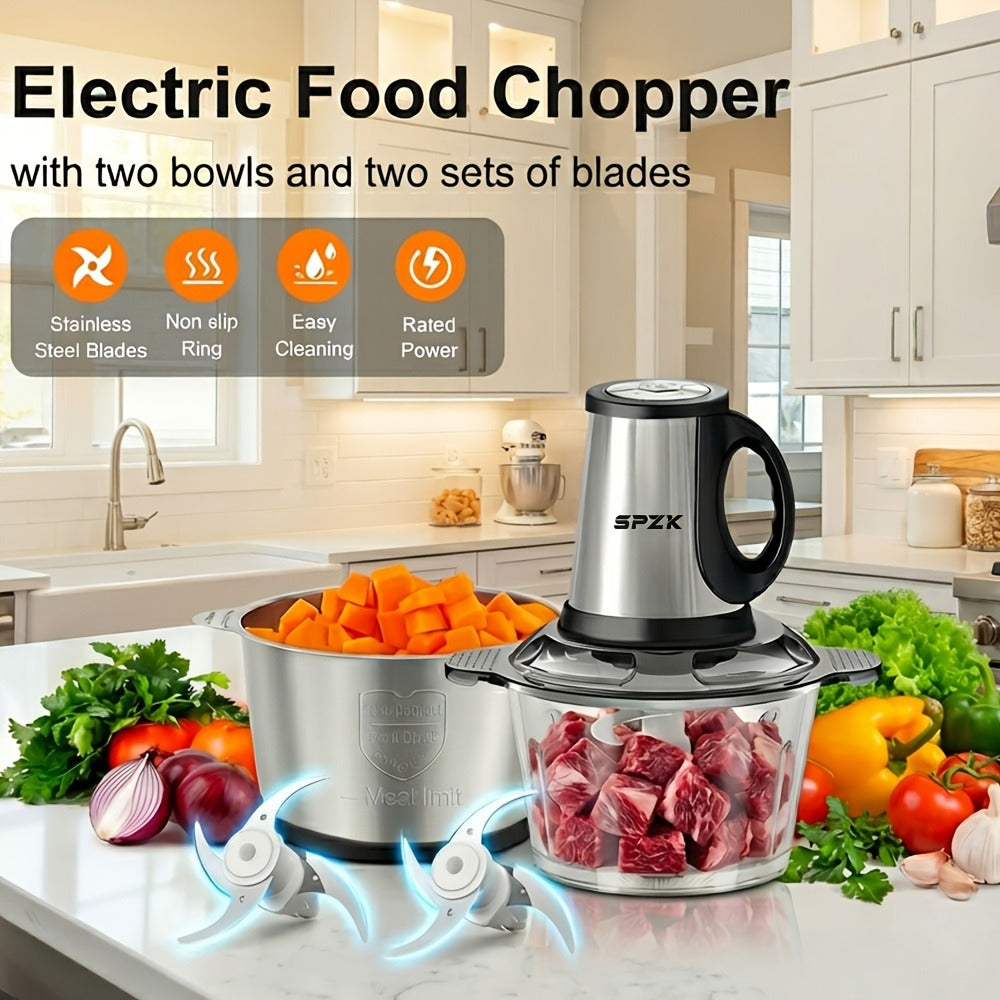 Electric Food Chopper with 2 Bowls & 2 Blades ¨C Multi-Function Food Processor, Meat Grinder & Vegetable Chopper for Meats, Salads, Nuts, Garlic & More