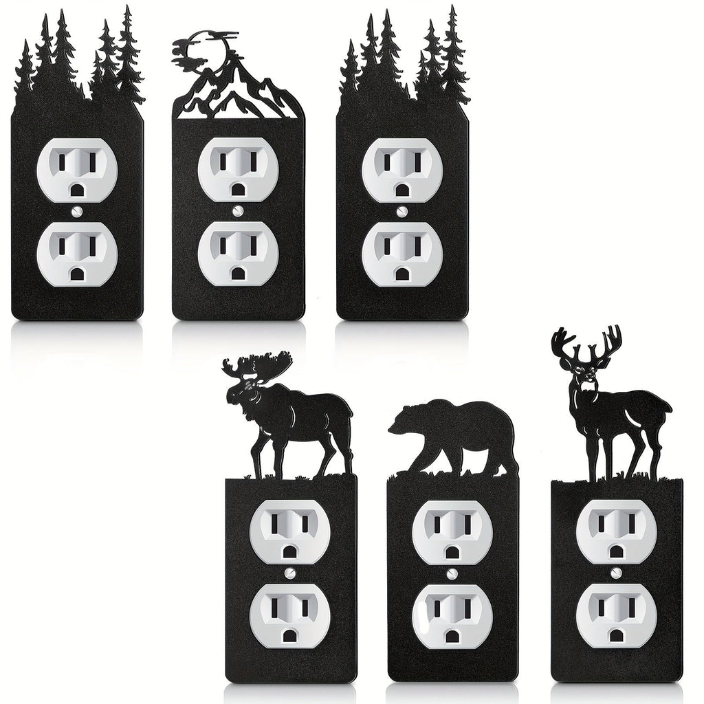 Light Switch Cover Plates 6 Pack Metal Bear Moose Trees Mountains Rustic Cabin Nature Theme Single Gang Wall Plate 2.75 x 6.69 Inch for Home Bedroom Living Room Cabin Lodge Decor