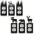 Light Switch Cover Plates 6 Pack Metal Bear Moose Trees Mountains Rustic Cabin Nature Theme Single Gang Wall Plate 2.75 x 6.69 Inch for Home Bedroom Living Room Cabin Lodge Decor