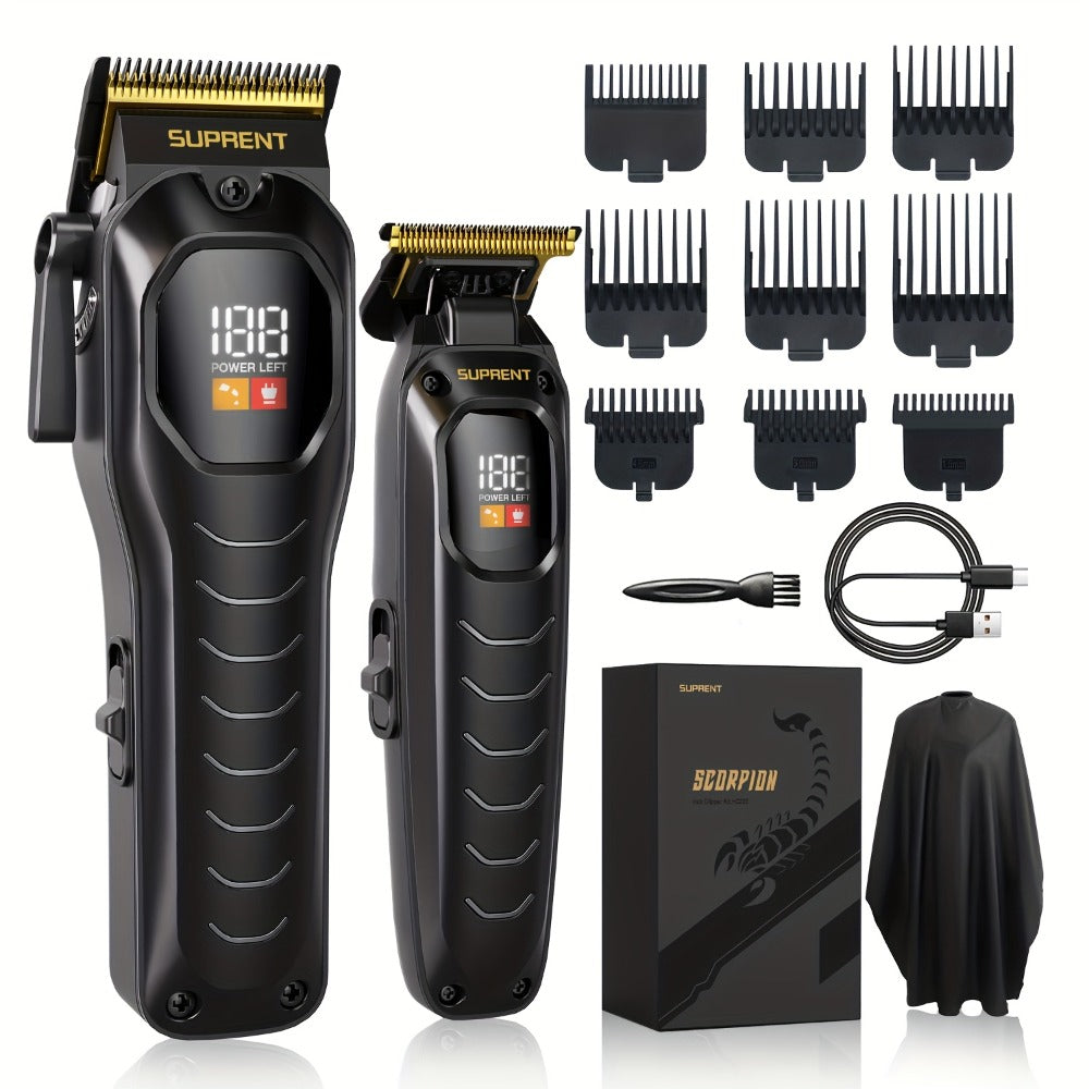 Hair Clippers & Beard Trimmer Set for Men - SUPRENT Professional Cordless Grooming Kit with T-Blade Trimmer, 6000RPM Quiet Motor, LED Display, 6 Guide Combs, Type-C Charging, Home & Barber Use
