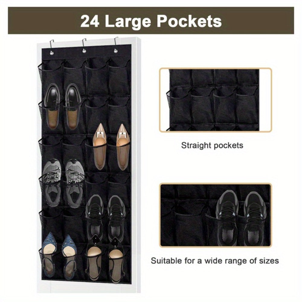 Over Door Shoe Organizer 24 Large Mesh Pockets ¨C Foldable Breathable Hanging Storage Rack, Durable Fabric Closet Hanger for Shoes & Accessories, Space-Saving Door Organization