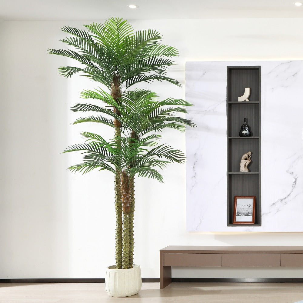 Artificial Palm Tree Outdoor 8FT & 10FT ¨C Large UV Resistant Faux Tropical Palm Plant with Cement Base, Realistic Fake Golden Cane Palm for Patio, Poolside, Balcony & Indoor Home Office Decor