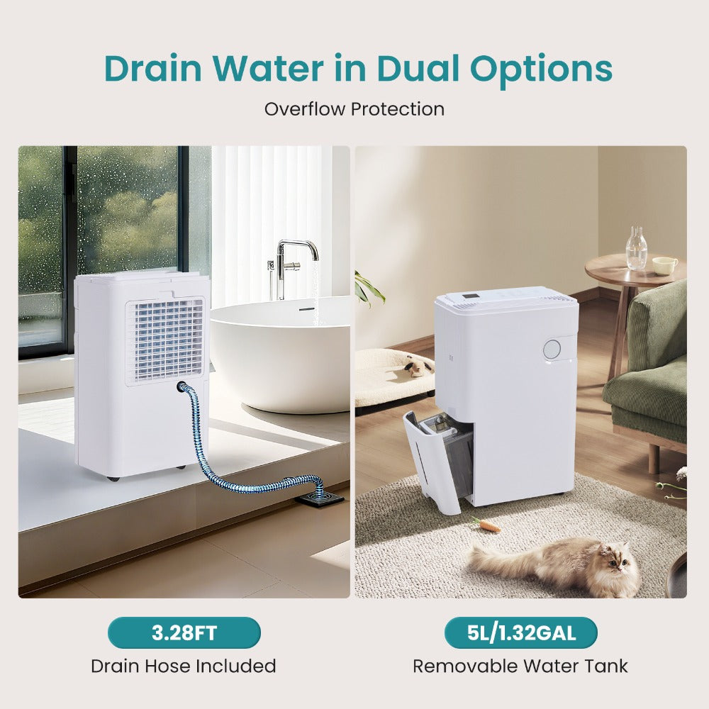 Dehumidifier for Basement 50 Pint 5500 Sq Ft with Drain Hose, Portable Home Dehumidifier for Large Room Bedroom Bathroom, 3 Modes Auto Shut-Off Quiet Fan Washable Filter Humidity Control