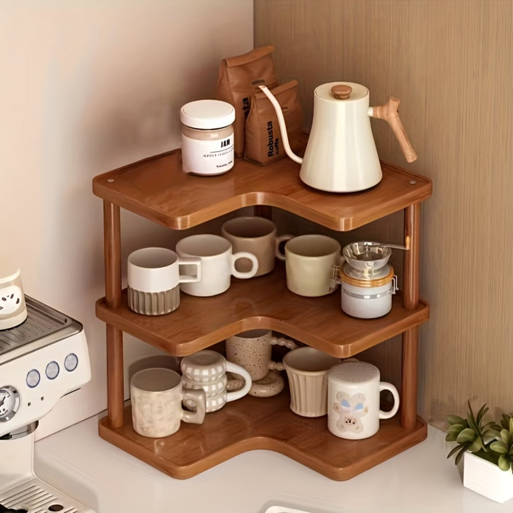 Corner Shelf Organizer for Kitchen, 3-Tier Triangular Coffee Station Storage Rack for Countertop, Holds Cups, Mugs, Coffee Accessories and Kitchen Essentials