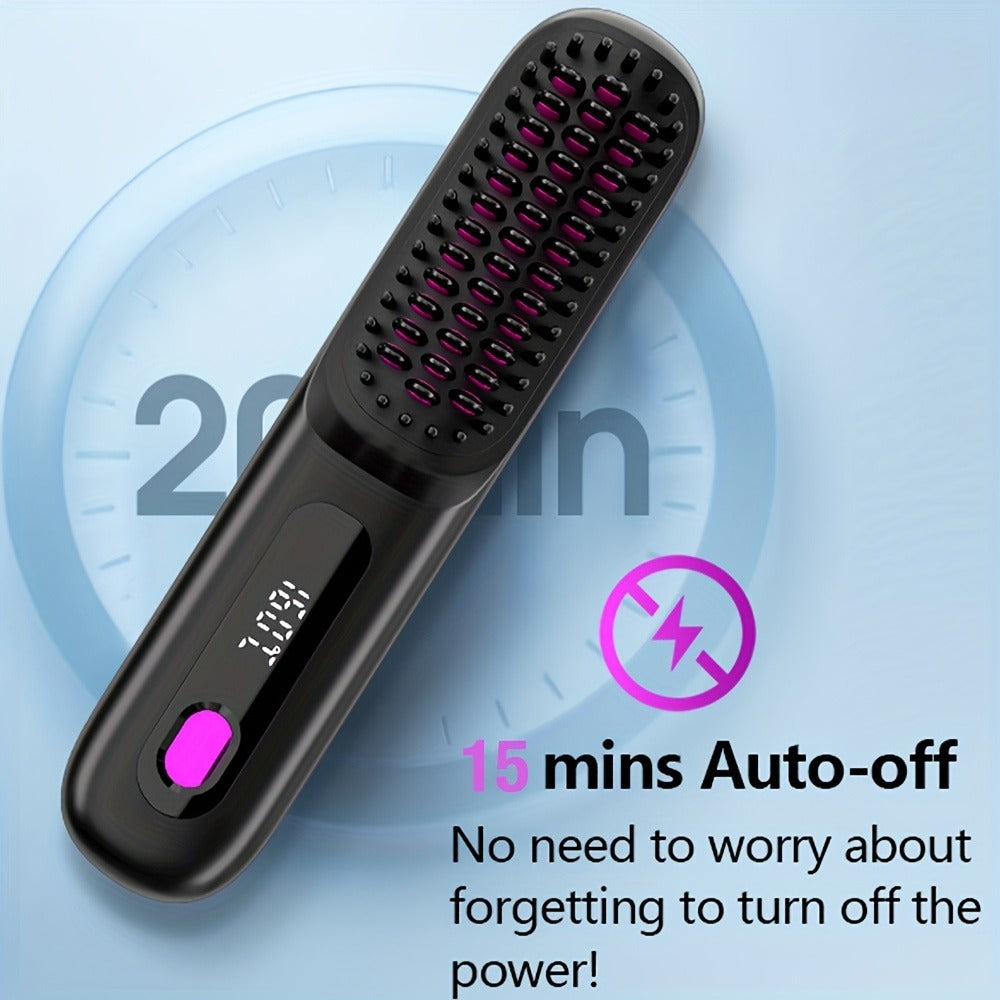 Cordless Hair Straightener USB Rechargeable - 3 Temperature Controls, LED Display, Long-Lasting Shine, Lightweight Travel Flat Iron with Comb & Clips, Portable Mini Hair Straightener for Women