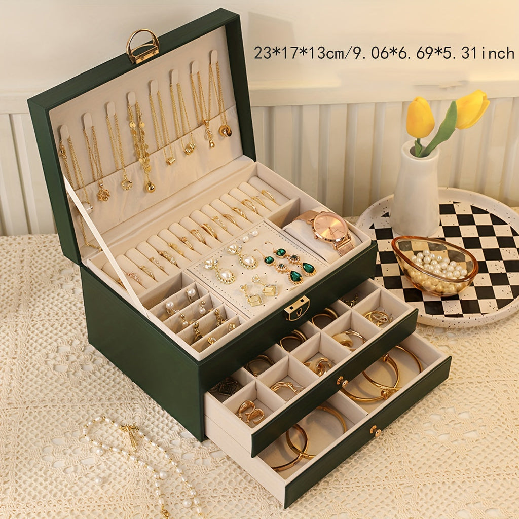 Jewelry Box Large Capacity Vintage Gold Organizer for Necklaces Earrings Bracelets Rings Studs Gift for Women Mom Christmas Holiday