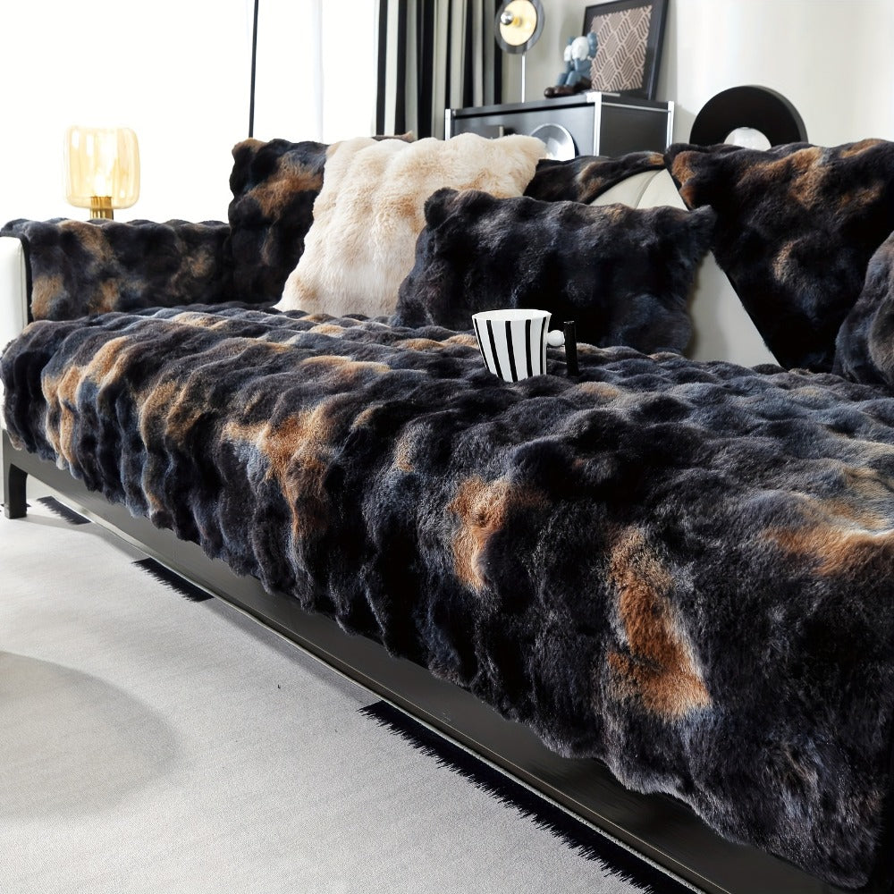 Plush Sofa Cover Faux Lamb Thick Fluffy Couch Slipcover Pet Friendly Machine Washable Gradient Color Polyester Furniture Protector for Armchair Single Double Triple Sofa Living Room Home Decor