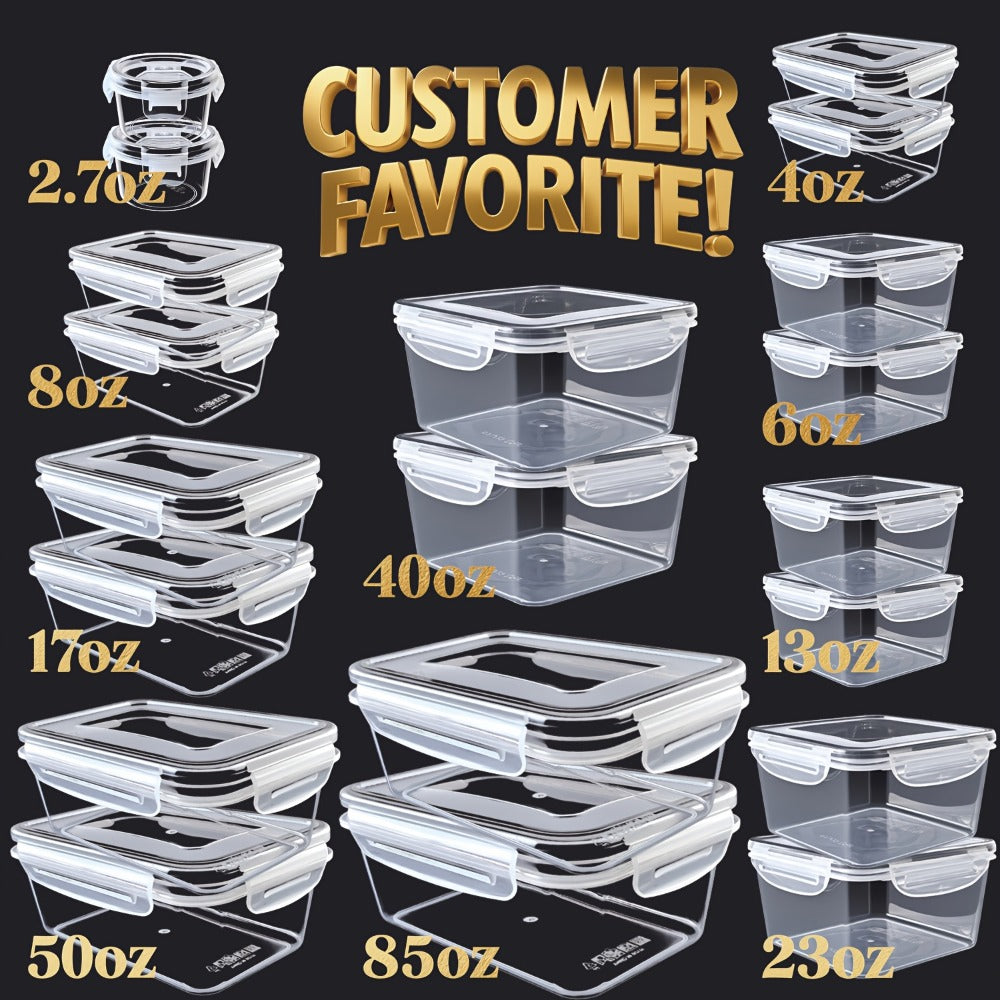 Airtight Plastic Food Storage Containers with Easy-Snap Lids 40pcs or 10pcs Set Pantry Kitchen Organization Meal Prep Containers with Labels and Markers BPA-Free Transparent and Pink